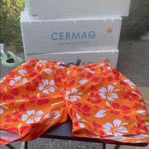 Men’s Vibrant Orange Floral Swim Shorts Size Small